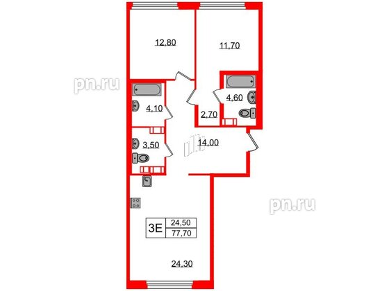 Квартира в ЖК Куинджи, 2 комнатная, 77.7 м², 7 этаж