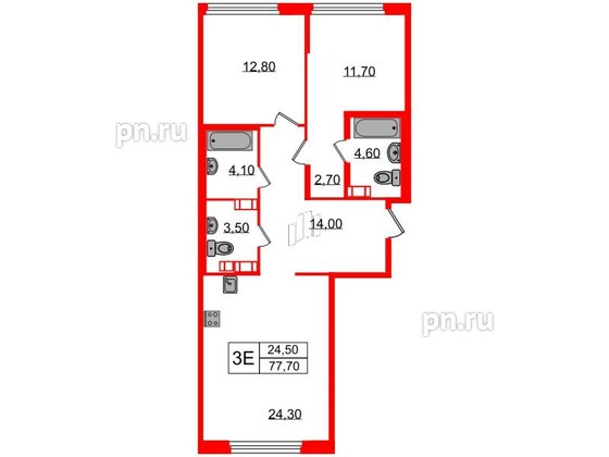 Квартира в ЖК Куинджи, 2 комнатная, 77.7 м², 10 этаж