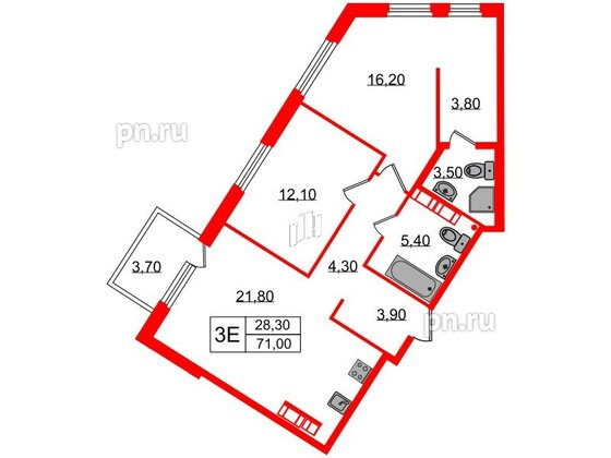 Квартира в ЖК Куинджи, 2 комнатная, 71 м², 8 этаж