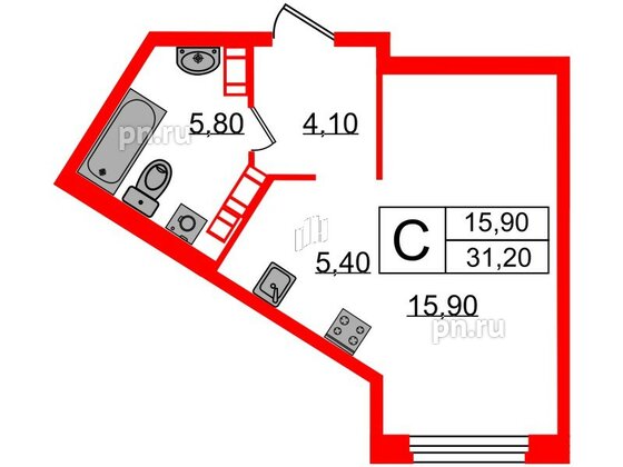 Квартира в ЖК Куинджи, студия, 31.2 м², 11 этаж