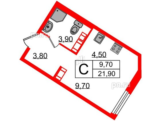 Квартира в ЖК Куинджи, студия, 21.9 м², 7 этаж