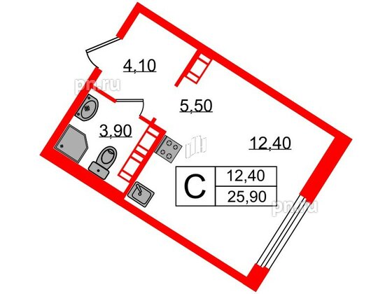 Квартира в ЖК Куинджи, студия, 25.9 м², 10 этаж