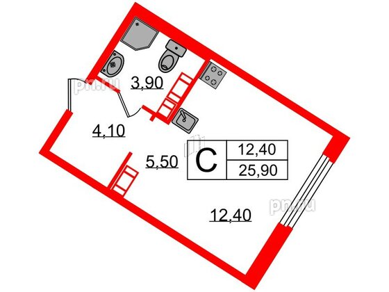 Квартира в ЖК Куинджи, студия, 25.9 м², 13 этаж