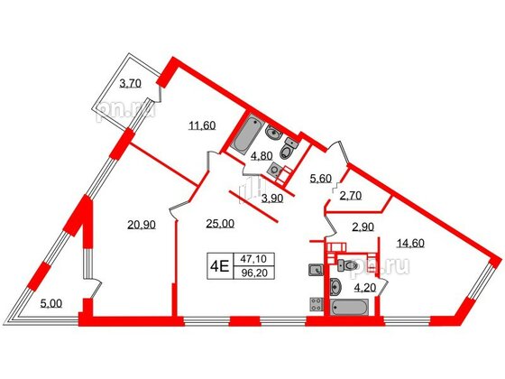 Квартира в ЖК Куинджи, 3 комнатная, 96.2 м², 7 этаж