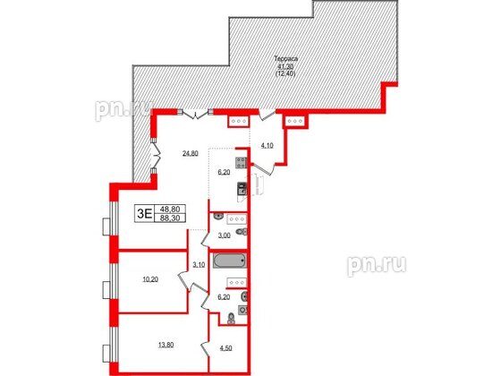 Квартира в ЖК Парусная 1, 2 комнатная, 88.3 м², 13 этаж