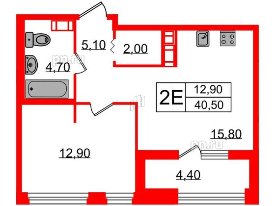 Квартира в ЖК Куинджи, 1 комнатная, 40.5 м², 10 этаж