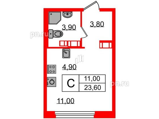 Квартира в ЖК Куинджи, студия, 23.6 м², 8 этаж