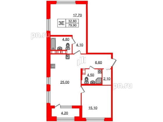 Квартира в ЖК Куинджи, 2 комнатная, 82 м², 3 этаж