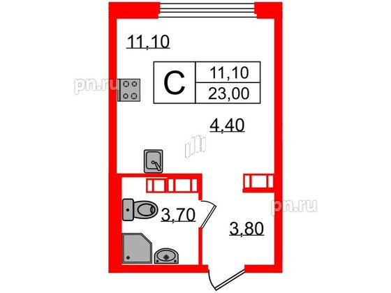 Квартира в ЖК Куинджи, студия, 23 м², 14 этаж