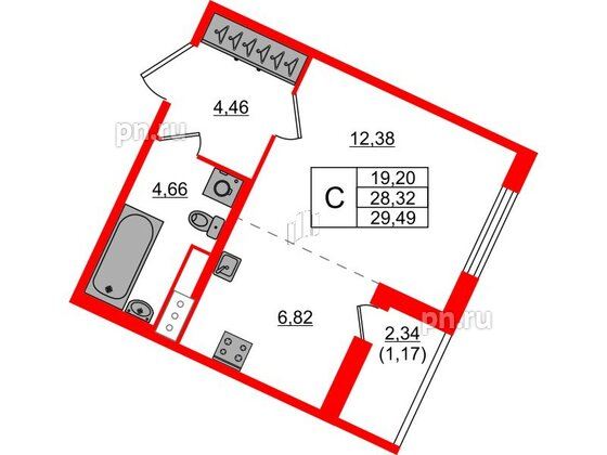 Квартира в ЖК Сандэй, студия, 29.49 м², 2 этаж