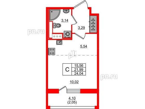 Квартира в ЖК Сандэй, студия, 24.04 м², 3 этаж