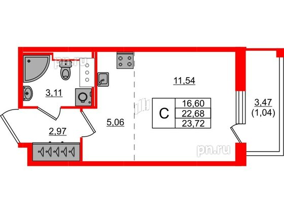 Квартира в ЖК Сандэй, студия, 23.72 м², 4 этаж