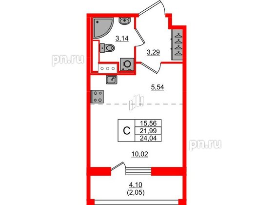 Квартира в ЖК Сандэй, студия, 24.04 м², 2 этаж