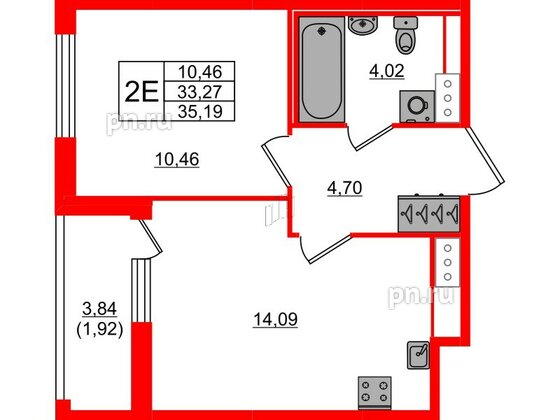 Квартира в ЖК Сандэй, 1 комнатная, 35.19 м², 8 этаж