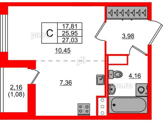 Квартира в ЖК Сандэй, студия, 27.03 м², 2 этаж