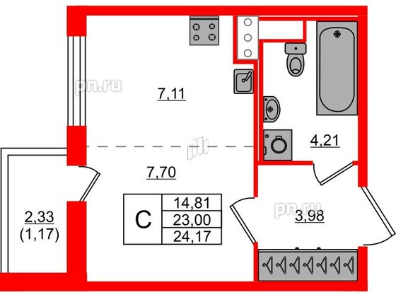 Квартира в ЖК Сандэй, студия, 24.17 м², 9 этаж