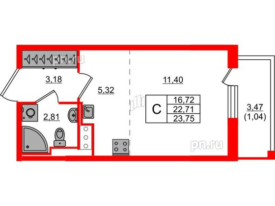 Квартира в ЖК Сандэй, студия, 23.75 м², 2 этаж