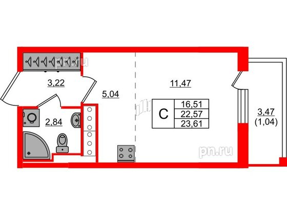 Квартира в ЖК Сандэй, студия, 23.61 м², 12 этаж