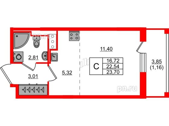 Квартира в ЖК Сандэй, студия, 23.7 м², 4 этаж