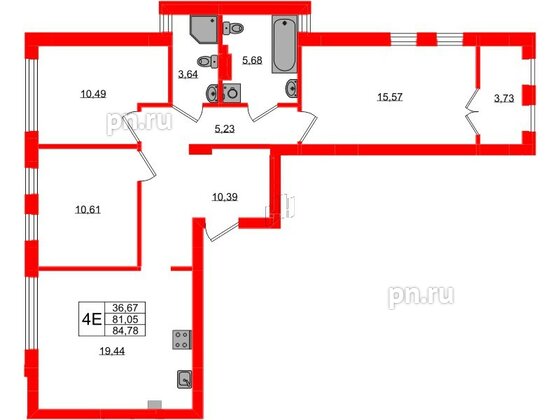 Квартира в ЖК «Включи», 3 комнатная, 84.78 м², 3 этаж