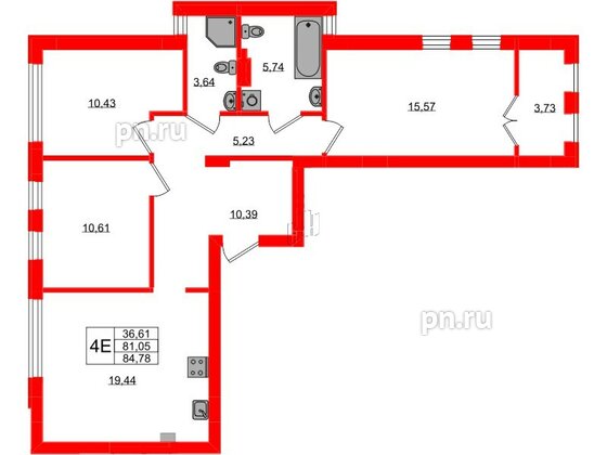 Квартира в ЖК «Включи», 3 комнатная, 86.26 м², 6 этаж