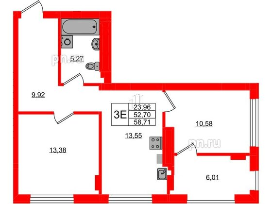 Квартира в ЖК «Включи», 2 комнатная, 58.71 м², 4 этаж