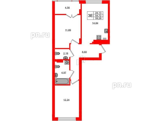 Квартира в ЖК «Включи», 2 комнатная, 59.28 м², 2 этаж