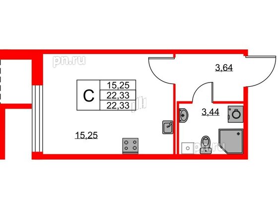 Квартира в ЖК Академик, студия, 22.33 м², 1 этаж