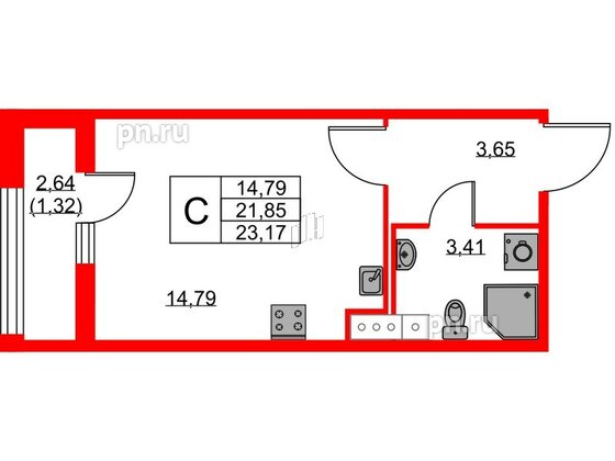 Квартира в ЖК Академик, студия, 23.17 м², 7 этаж