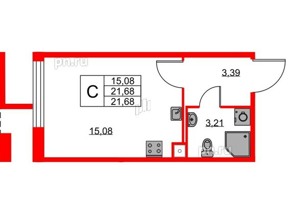 Квартира в ЖК Академик, студия, 21.68 м², 1 этаж