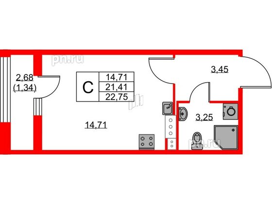 Квартира в ЖК Академик, студия, 22.75 м², 2 этаж