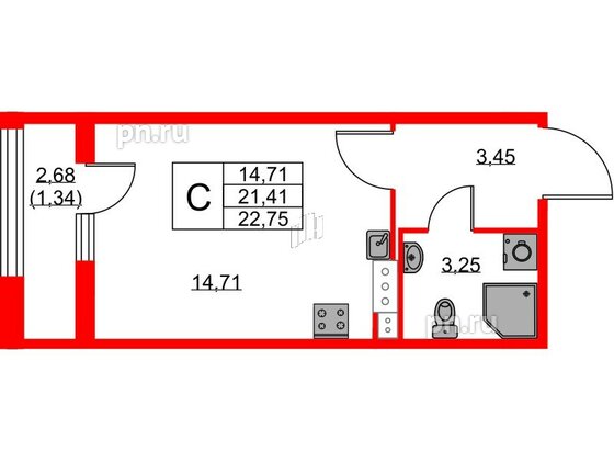 Квартира в ЖК Академик, студия, 22.75 м², 9 этаж