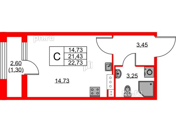 Квартира в ЖК Академик, студия, 22.73 м², 10 этаж