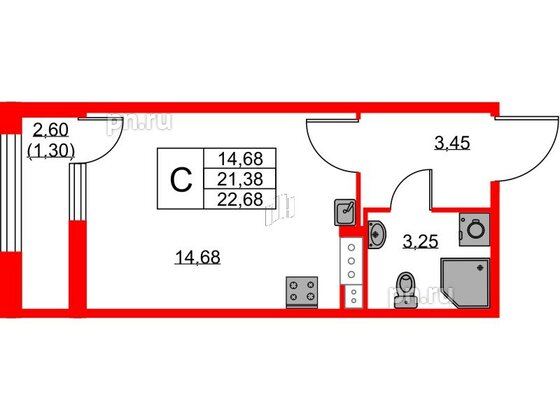 Квартира в ЖК Академик, студия, 22.68 м², 11 этаж