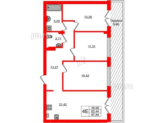 Квартира в ЖК «Включи», 3 комнатная, 87.84 м², 1 этаж