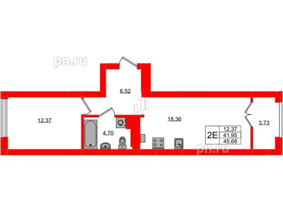 Квартира в ЖК «Включи», 1 комнатная, 45.68 м², 2 этаж