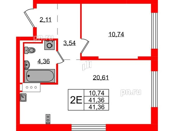 Квартира в ЖК «Квартал Торики», 1 комнатная, 41.36 м², 3 этаж