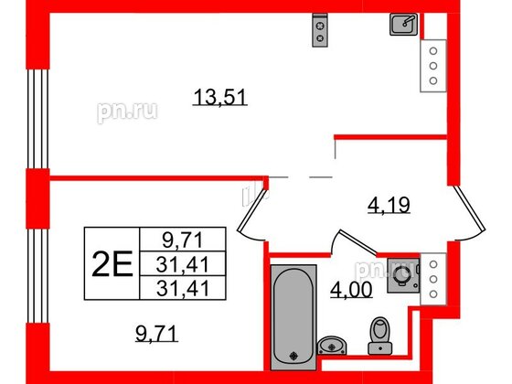 Квартира в ЖК Квартал Торики, 1 комнатная, 31.41 м², 5 этаж