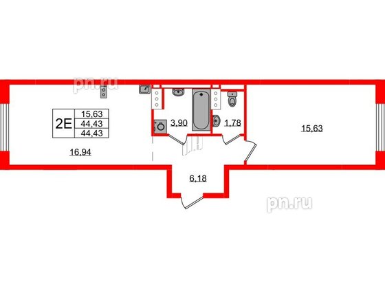 Квартира в ЖК Квартал Торики, 1 комнатная, 44.43 м², 2 этаж