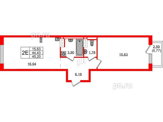 Квартира в ЖК Квартал Торики, 1 комнатная, 45.2 м², 13 этаж