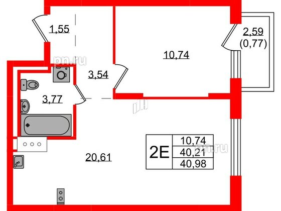 Квартира в ЖК Квартал Торики, 1 комнатная, 40.98 м², 2 этаж