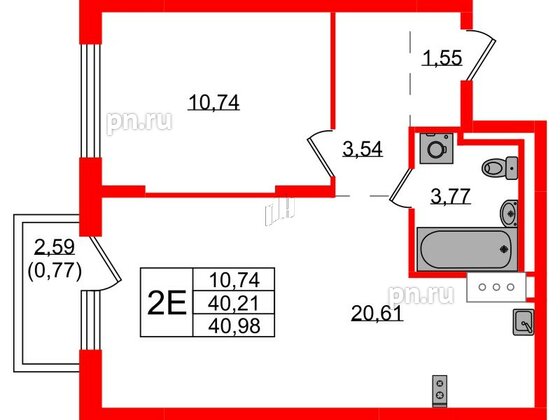 Квартира в ЖК «Квартал Торики», 1 комнатная, 40.98 м², 7 этаж