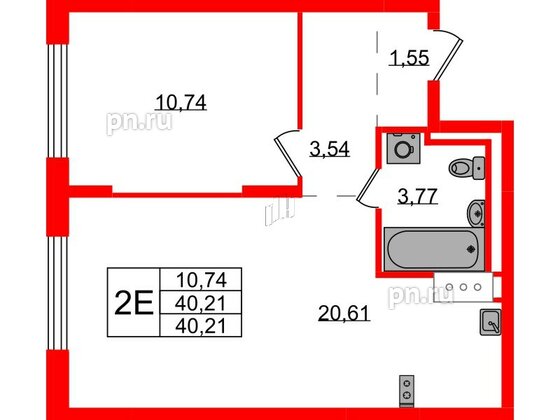 Квартира в ЖК Квартал Торики, 1 комнатная, 40.98 м², 8 этаж