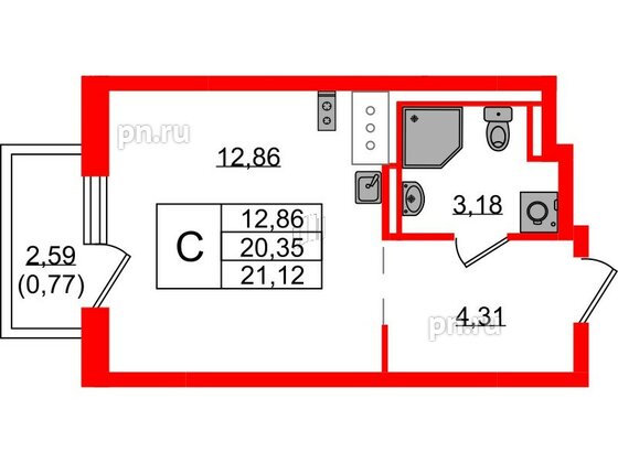 Квартира в ЖК Квартал Торики, студия, 21.12 м², 10 этаж