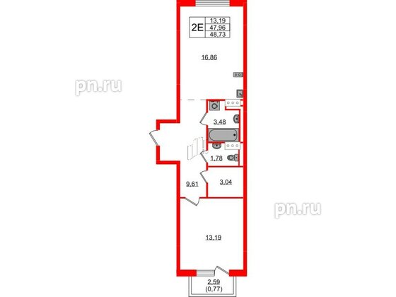 Квартира в ЖК Квартал Торики, 1 комнатная, 48.73 м², 2 этаж