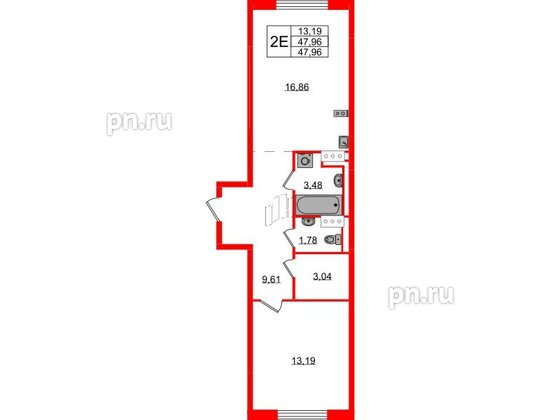 Квартира в ЖК Квартал Торики, 1 комнатная, 47.96 м², 12 этаж