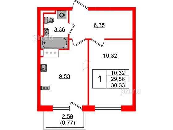 Квартира в ЖК Квартал Торики, 1 комнатная, 30.33 м², 5 этаж