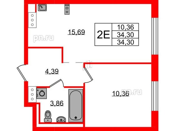 Квартира в ЖК Квартал Торики, 1 комнатная, 34.3 м², 9 этаж