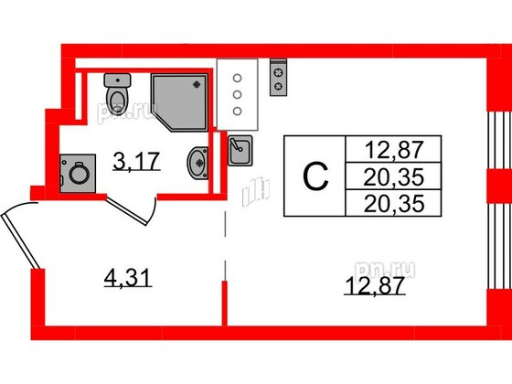 Квартира в ЖК Квартал Торики, студия, 20.35 м², 7 этаж