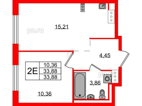 Квартира в ЖК Квартал Торики, 1 комнатная, 33.88 м², 8 этаж